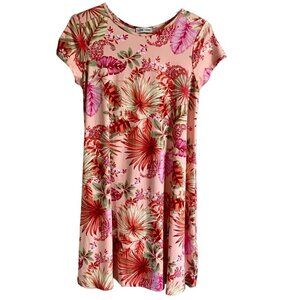 Thyme and Honey Pullover Short Sleeve Pink Floral Print Dress Medium NEW